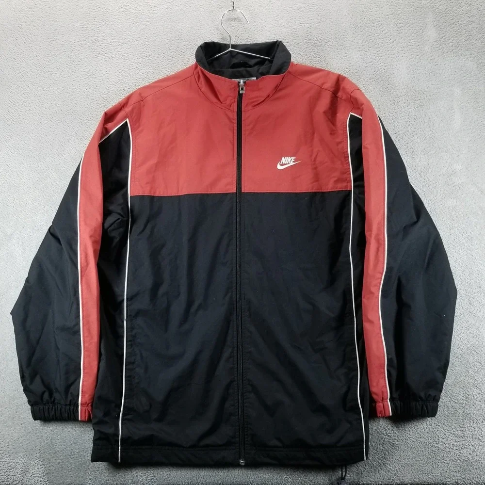 Nike Jacket Mens L Black Red‎ Windbreaker Lined Full Zip Track Athletic Y2K